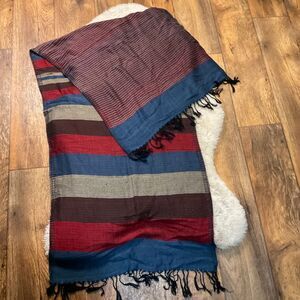 Pashmina Scarf Wrap Shawl Stripe 21"x 60" Burgndy Blue Brown Tan‎